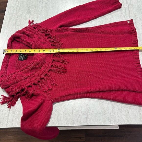 Pure Handknit Women’s Red Fringe Cowl Neck Cotton Sweater Size S/M - Picture 11 of 13